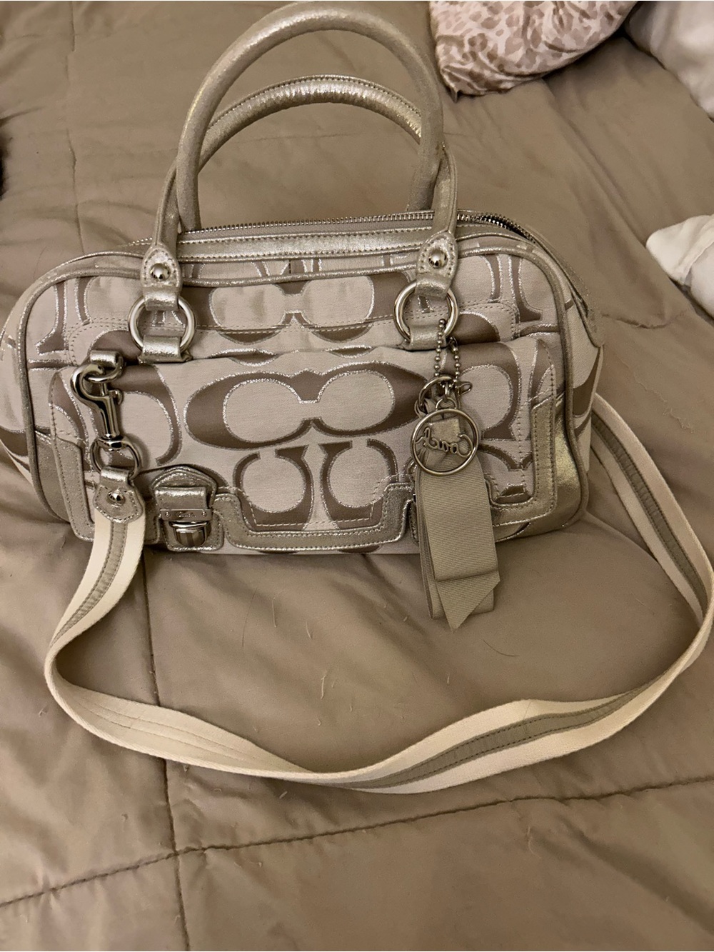 Coach Metallic Logo Satchel in Shimmering Taupe
